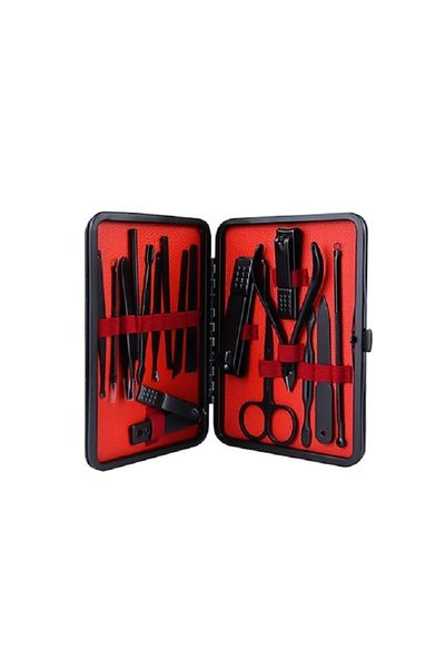sonx Steel Black 17 Piece Manicure Set with Leather Bag