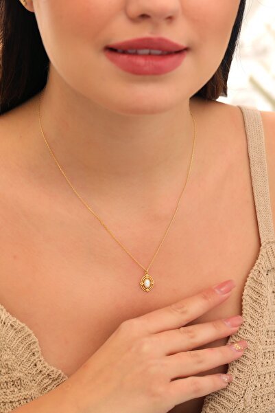 AcestesDesign Vintage Oval Opal Taşlı Minimal Tasarım 925 Ayar Gümüş Kolye