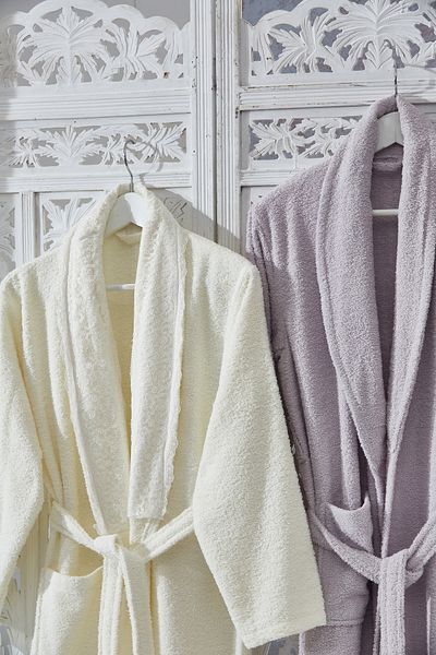 Bonny Home Family Lace Cream & Lilac Οικογενειακό Σετ Μπουρνούζι 6 τεμαχίων Προίκα Γυναικεία Ανδρικά Μπουρνούζι Πετσέτες μπάνιου