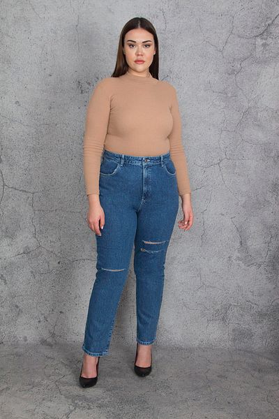 Şans Pantaloni de damă, de mărime mare, albaștri, detaliați, blugi 65n35397