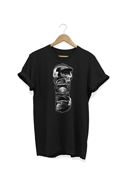 WİDİ Tri majmuna Štampano crna T-shirt