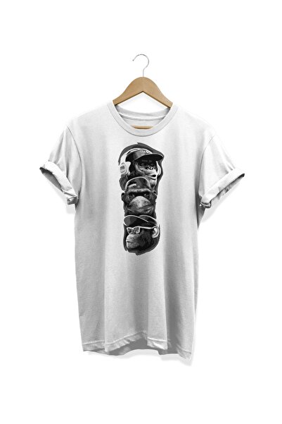 WİDİ Tri majmuna Štampano Beli T-shirt