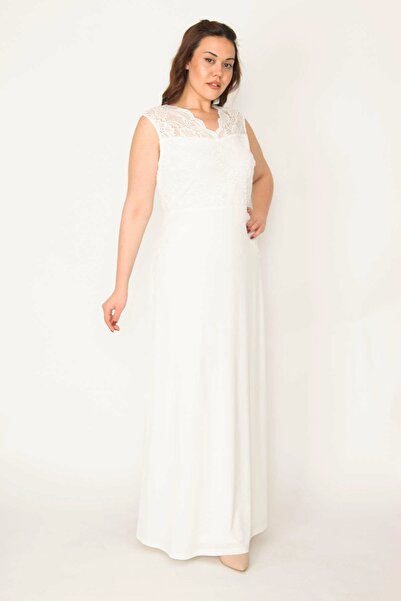 Şans Dámské dlouhé šaty s kostěnou krajkou velké velikosti s podrobnou podšívkou 65n35425