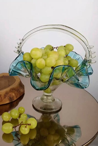 Nuria Ev Dekorasyon Üfleme Fırfırlı Cam El Yapımı Kulplu Murano Şekerlik Çere...