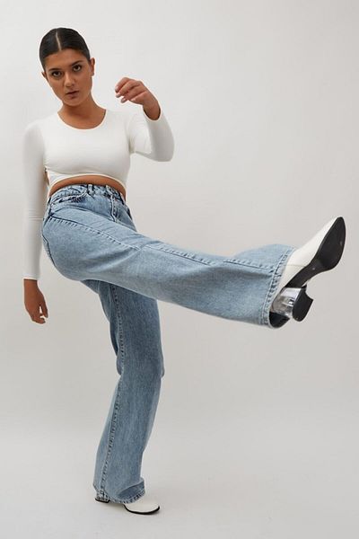 Trn JNS Nadia Mid Snow Lycra largi anii 90 cu talie super înaltă blugi largi Pantaloni Palazzo