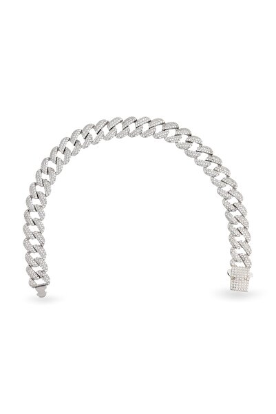 Silveranka 925 Ayar Gümüş 3 Sıra Taşlı Kalın Unisex Gurmet Zincir Bileklik