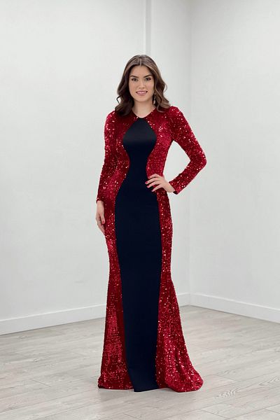 giyimmasalı Crepe Fabric Sequin Detailed Fish Dress - Claret Red