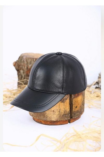 SYT Unisex Black Genuine Real Leather Hat Beanie - Winter Hat - New Season 768deri