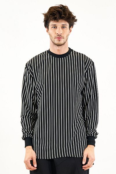 Catz Clothes Black and White Striped Combed Cotton Sweat