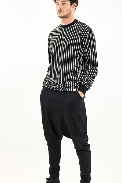 Catz Clothes Black and White Striped Combed Cotton Sweat