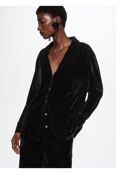 MANGO Woman Buttoned Velvet Shirt