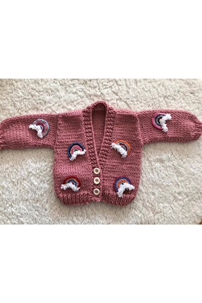 Mserifes Children'S, Pink, Rainbow Hand Knitted Cardigan