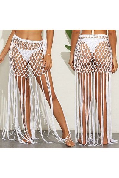 SOUL BY A&B White Pareo - Hand Knitted, Fringed, Stylish Style
