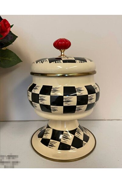 ACAR Kitchen Beyond Dama Desen Siyah-krem Emaye 16x21cm Tombik Şekerlik 0240