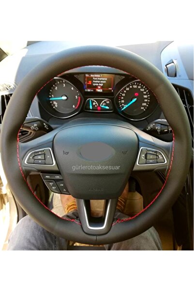 Asegaraj Ford Focus 3 Uyumlu Deri Direksiyon Kılıfı Dikmeli Kırmızı Ipli (38c...