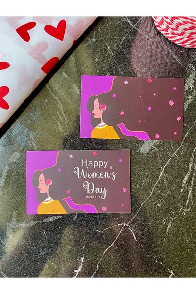 Hayal.kirtasiyesi Women's Day Note Card 5x8 Cm 30 Pieces Double Direction Happy Women's Day English Note Card Business Card