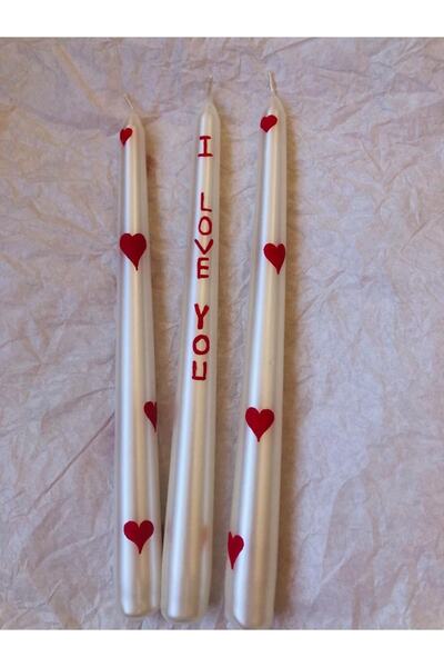 Horizon 2026 3 Adet Varaklı Inci Renk Şamdam Mumu Sevgililer Gününe Özel