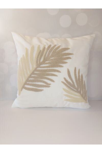 NAKIŞ HOME DESİGN غطاء وسادة مزخرف مطرز من Leaf Suzene Punch مقاس 45x45 سم طبيعي