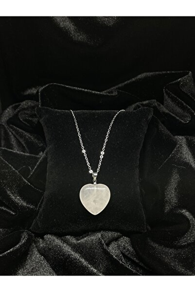 Nobland Pembe Kuvars Doğal Taşlı Kalp Kesim Kolye