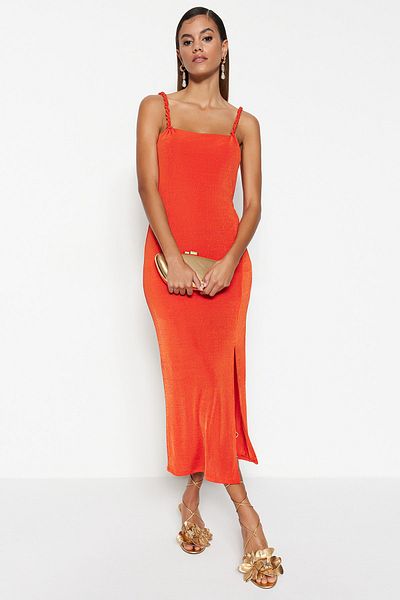 Trendyol Collection Помаранчева вечірня сукня на підкладці Orme Glitter TPRSS23EL00241