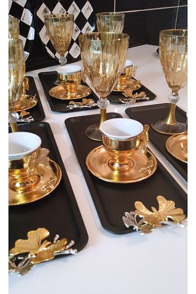 Elzemm store Black Color 6 Piece Rectangular Presentation Tray Lux Presentation with Butterfly Accessory