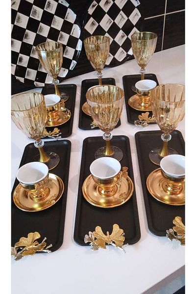 Elzemm store Black Color 6 Piece Rectangular Presentation Tray Lux Presentation with Butterfly Accessory