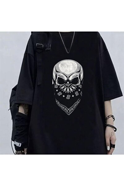 GİPSBUTİK Tefmoda Gang Skull Štampano Crna Unisex Oversize kroj T-shirt