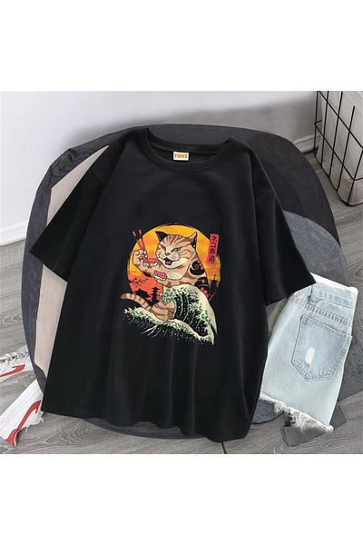 Touz Μπλουζάκι Niiss Boutique Artist Cat με εμπριμέ μαύρο Unisex Oversize