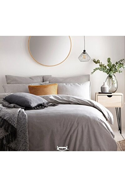 Sheri Home Basic Gri Çift Kişilik Nevresim Seti Düğme Detay 200x220 %100 Pamu...