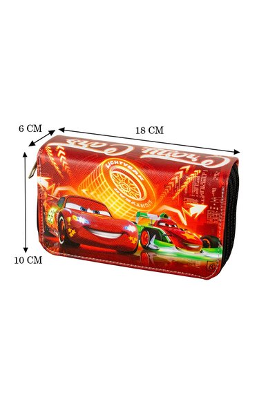 OneSize Lightning Mcqueen Themed Vegan Leather Three Compartment Pencil Case (Pencil Holder)
