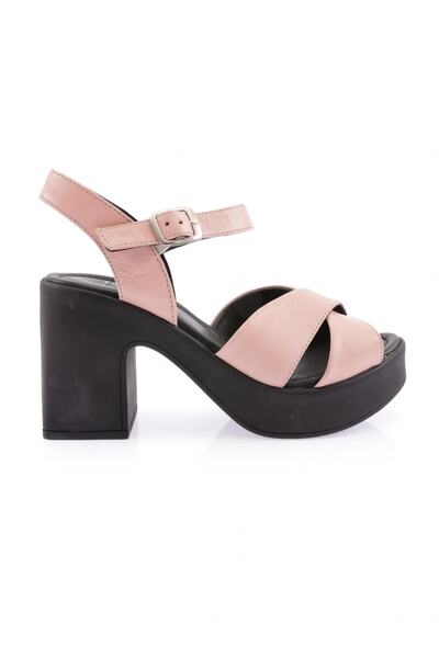 DGN Cross strap heeled sandal powder genuine leather 391113219