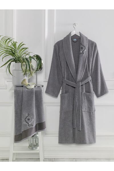 TİNİMİNİ HOME Embroidered Cotton 2 Piece Bathrobe Set