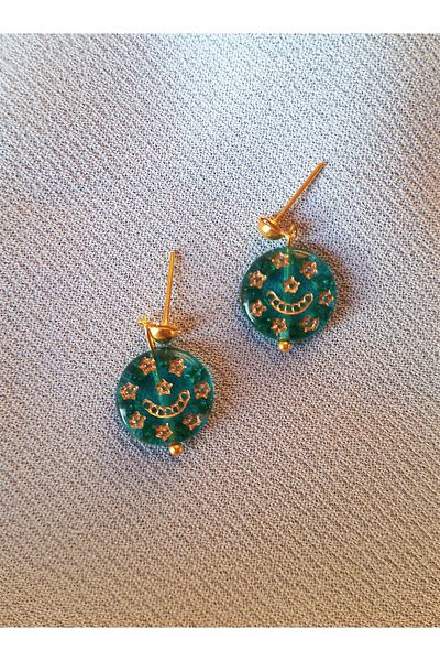 dela otantik Ethnic Bohemian Women's Earrings with Blue Glass Stones - Handmade Bijouterie Jewelry