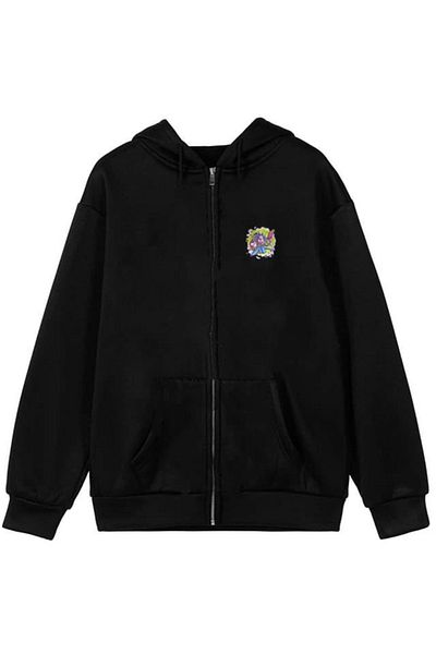 Touz Ζακέτα με στάμπα Oversize Μαύρη Unisex με κουκούλα με φερμουάρ