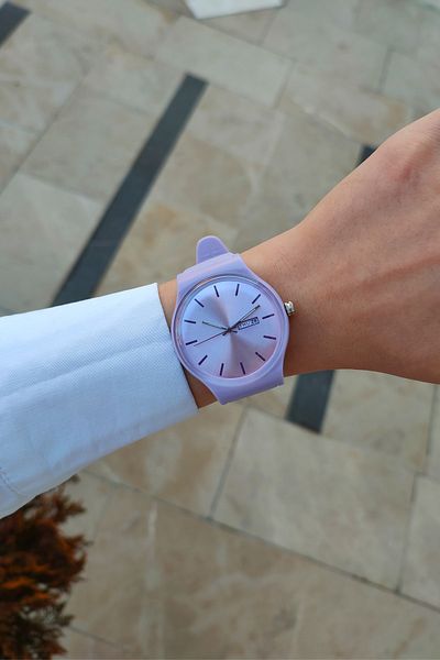 Parlé Bien Unisex Lilac Calendar Waterproof Silicone Cord Wristwatch