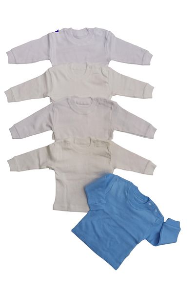 bebedino Long Sleeve Shoulder Snaps Crew Neck Baby Top (Pack of 5)