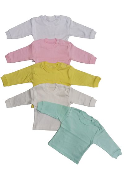 bebedino Long Sleeve Shoulder Snaps Crew Neck Baby Top (Pack of 5)