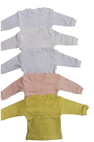 bebedino Long Sleeve Shoulder Snaps Crew Neck Baby Top (Pack of 5)