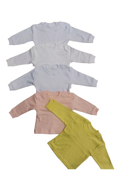 bebedino Long Sleeve Shoulder Snaps Crew Neck Baby Top (Pack of 5)