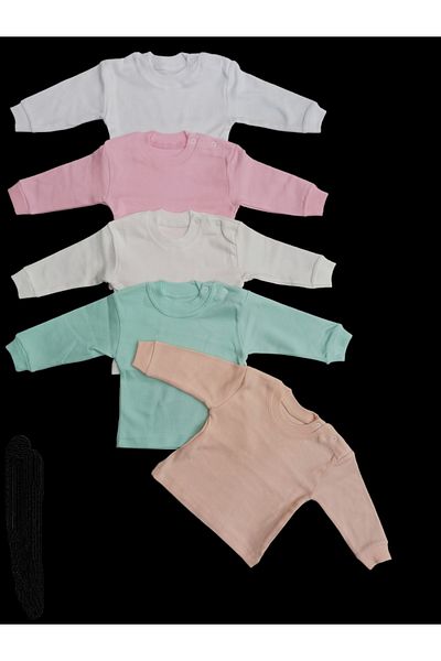 özdemirli bebe Long Sleeve Shoulder Snaps Crew Neck Baby Top (Pack of 5)