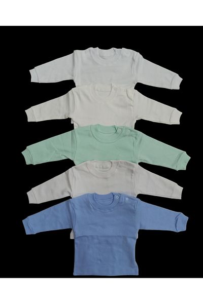 özdemirli bebe Long Sleeve Shoulder Snaps Crew Neck Baby Top (Pack of 5)