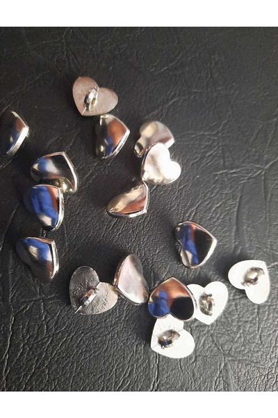İMREN AKSESUAR Button Gray Metalized Heart Shaped Bottom Leg 1.5 Cm 1 Pack 10 Pieces