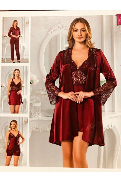 Işık Tekstil Ipek Saten 6lı Gecelik Sabahlık Takımı Siyah