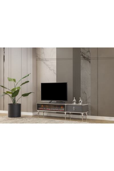 Pİ COLOR Derya Antrasit Şömineli Tv Ünitesi