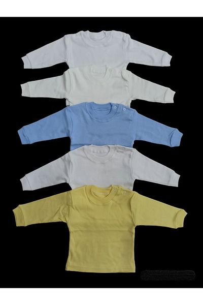 özdemirli bebe Long Sleeve Shoulder Snaps Crew Neck Baby Top (Pack of 5)