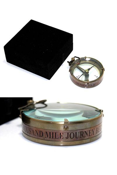 ehobim Sailor Brass Work Large Glass Compass with Gift Box