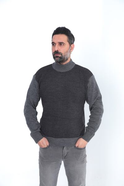 KMKkombin Дебел зимен мъжки пуловер с половин яка от акрилна прежда Baba