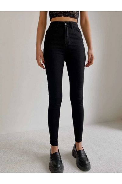 Trn JNS Jolie Black Jeans super skinny pentru femei Pantaloni skinny din denim, extra confortabili, negru auriu