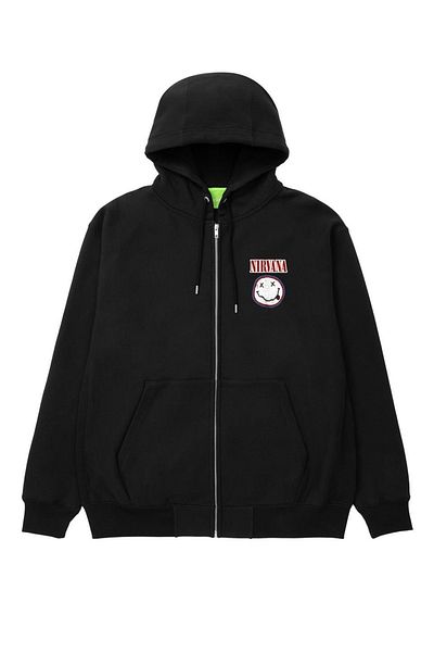 Touz Moda Dompuleri Moda Nirvana Printed Oversize Zippered Black Unisex Hooded Cardigan