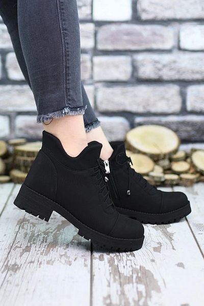 TOBAİ Winter Durable Rubber Non-Slip Sole Women's Zippered Black Boots